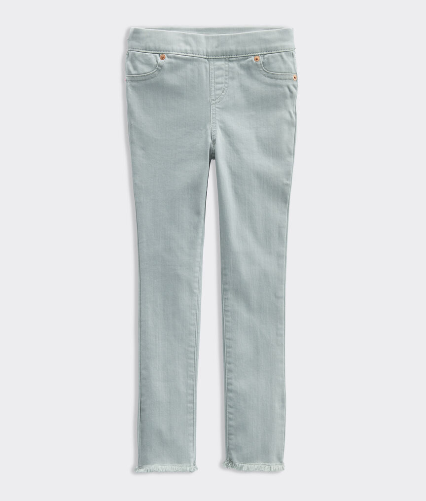 Girls' Frayed Hem Garment-Dyed Pull-On Leggings