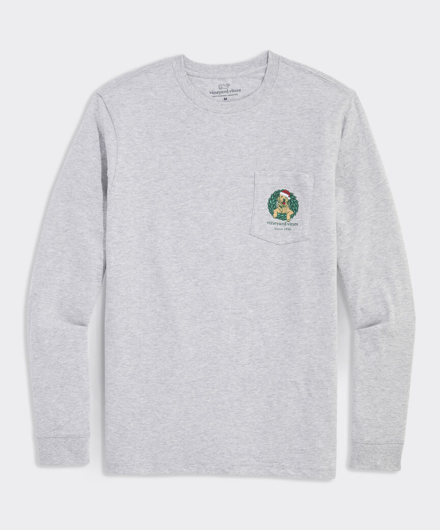 Golden Retriever Wreath Long-Sleeve Pocket Tee