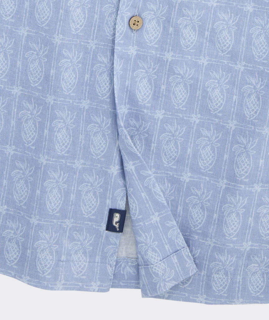 Etched Pineapple Linen Blend Cabana Shirt