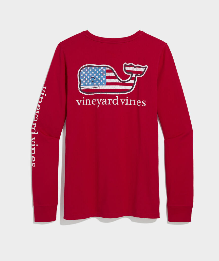 Women's Flag Whale Long-Sleeve Pocket Tee