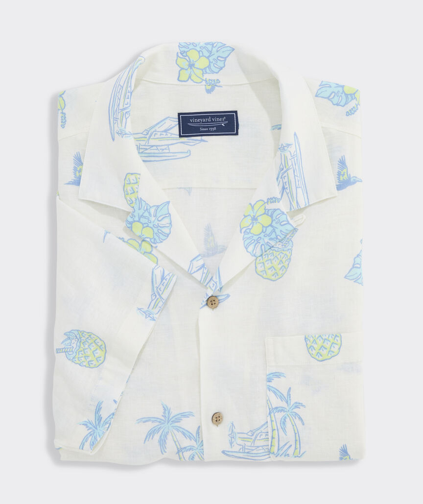 Tropical Airways Linen Blend Short-Sleeve Cabana Shirt
