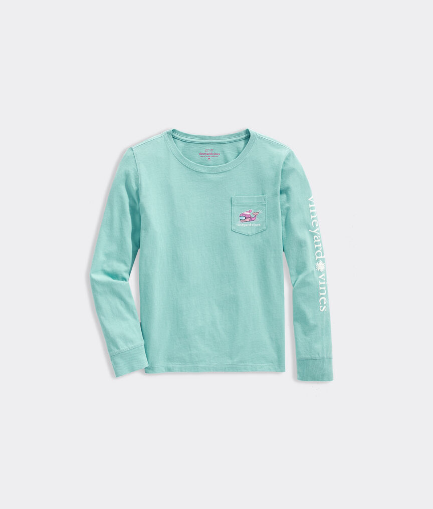 Girls' Glow Ski Whale Long-Sleeve Pocket Tee