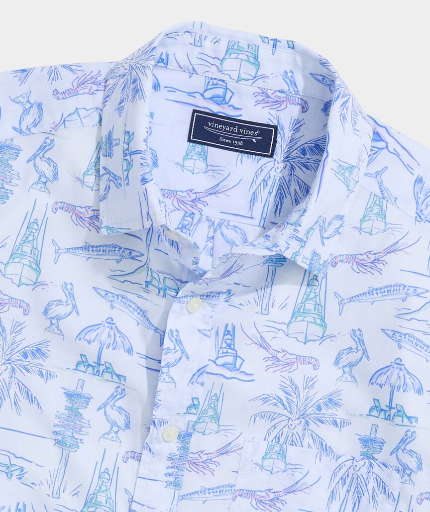 Key West Scenes Cotton Madras Short-Sleeve Shirt