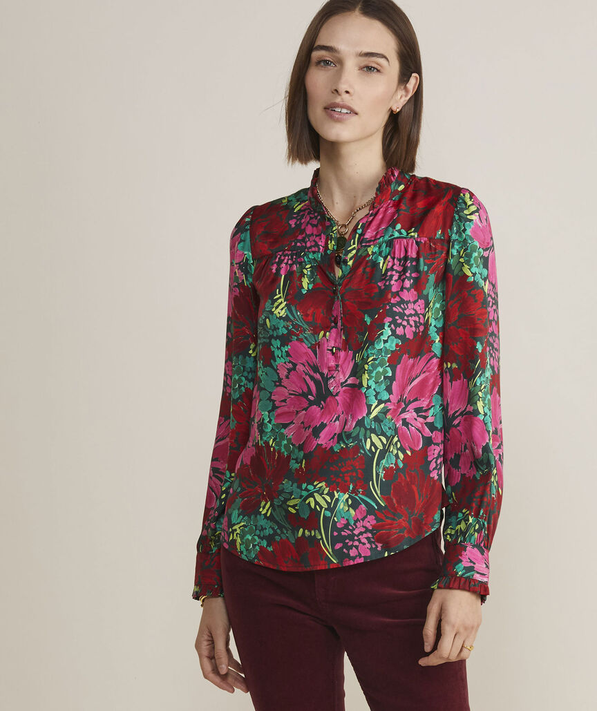 Silk Twill Ruffle Collar Popover