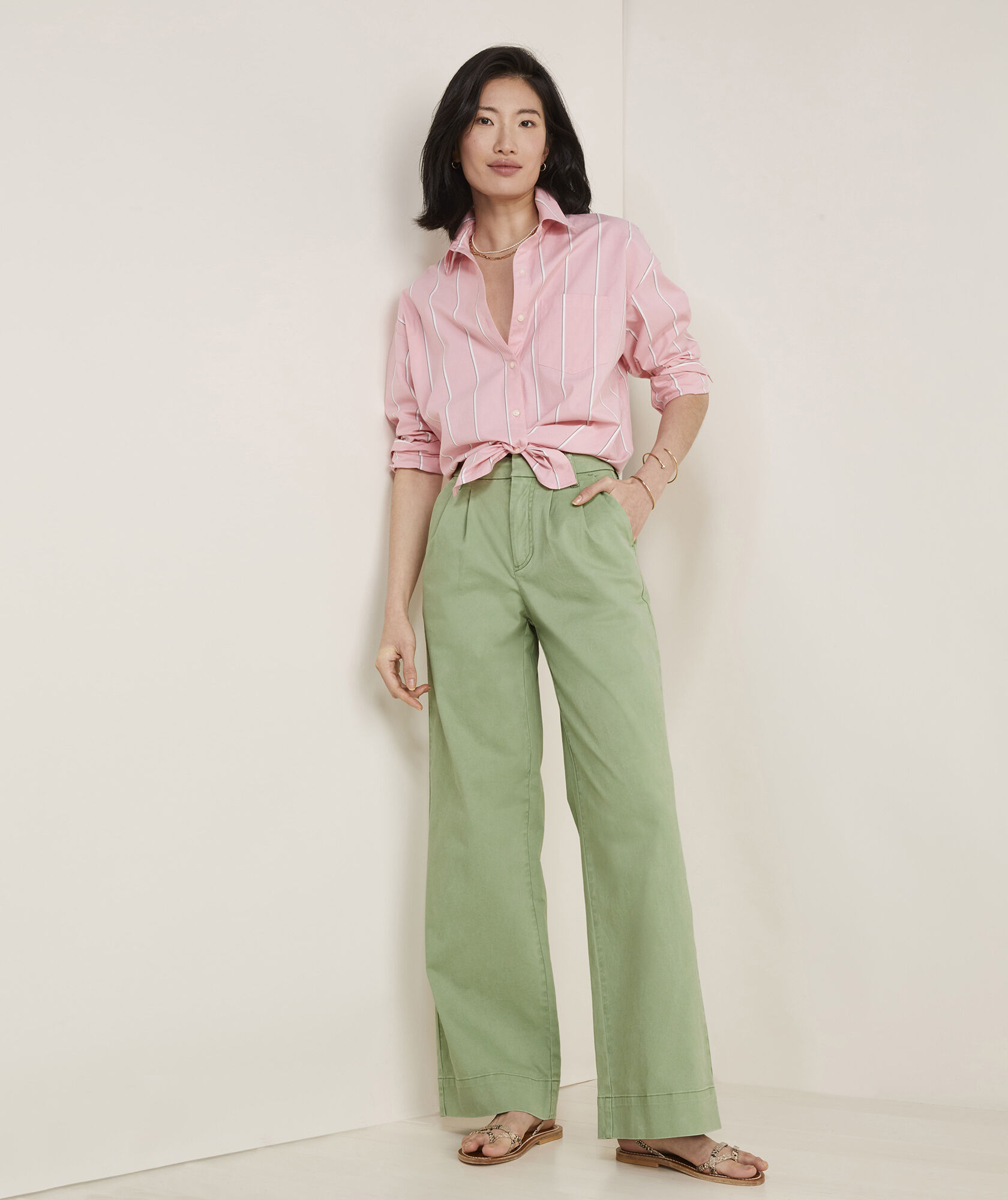 Pleated Wide Leg Chinos