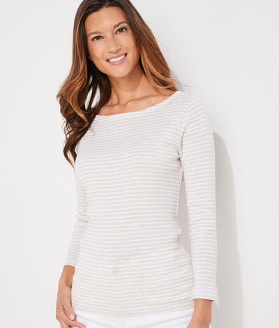 Vineyard Vines Striped Boatneck Simple T-Shirt (Brown) (Size: 2X)