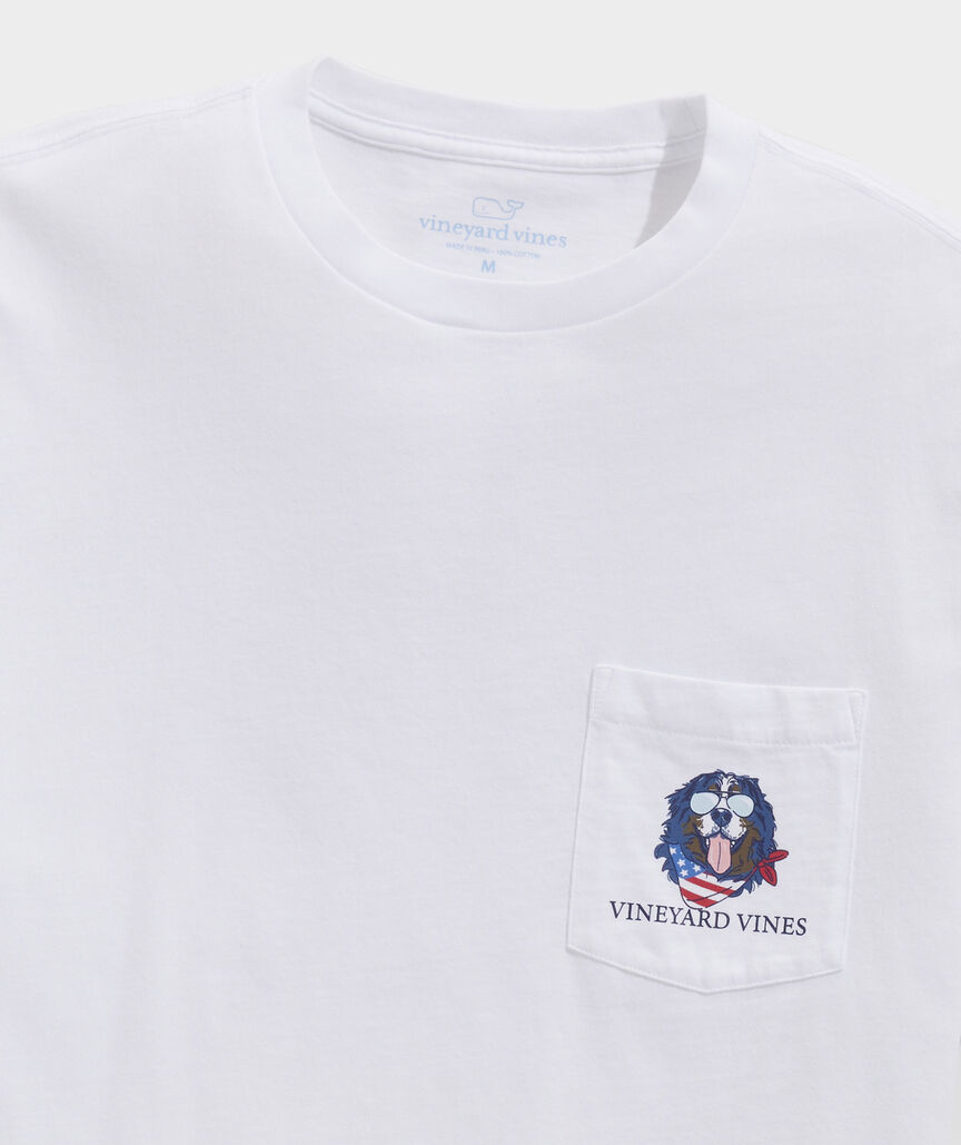 USA Flag Mountain Dog Short-Sleeve Pocket Tee