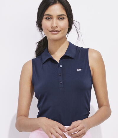 Vineyard Vines Sleeveless Solid Jersey Polo Shirt (Blue) (Size: XS) (92% Polyester 8% Spandex)