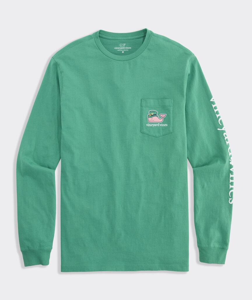 St. Patrick's Day Character Whale Long-Sleeve Pocket Tee