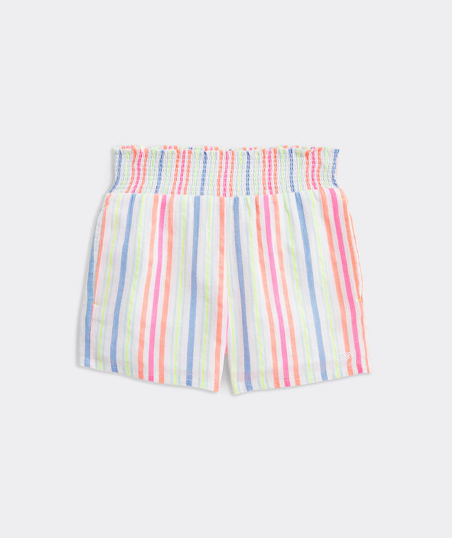 Girls' Guava Stripe Smocked Shorts
