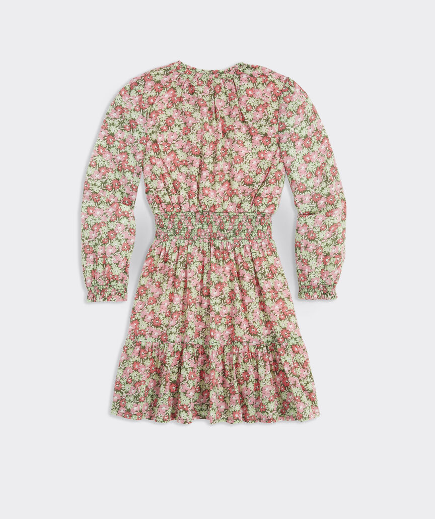 Girls' Printed Smocked-Waist Dress