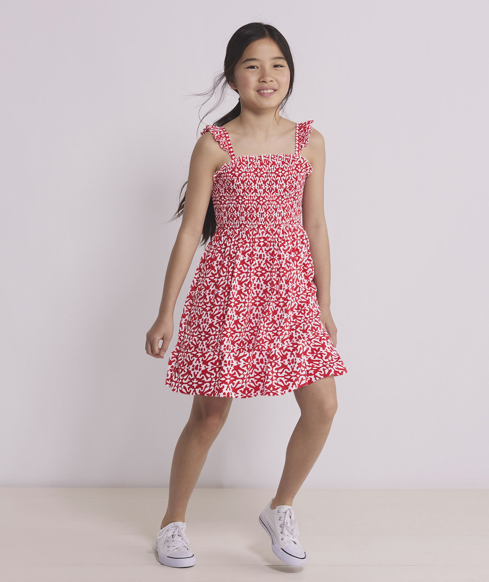 OUTLET Girls' Printed Smocked Ruffle Dress