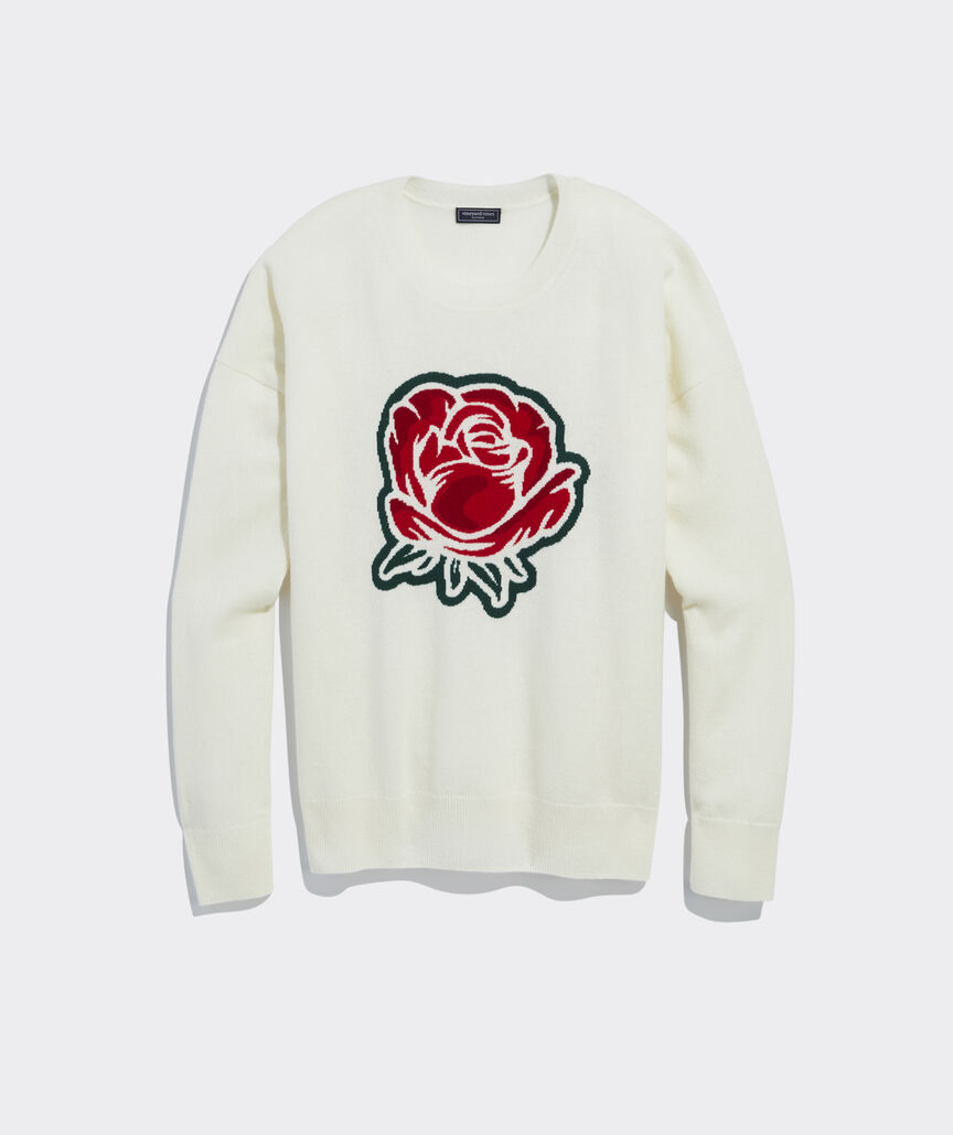 Kentucky Derby Rose Intarsia Cashmere Crewneck Sweater