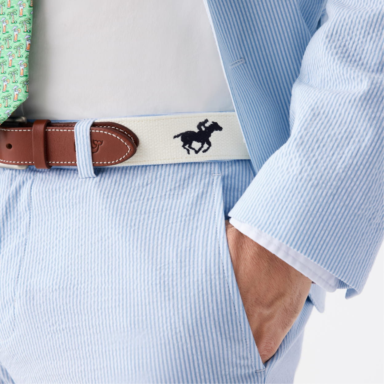 Men's seersucker suit close-up