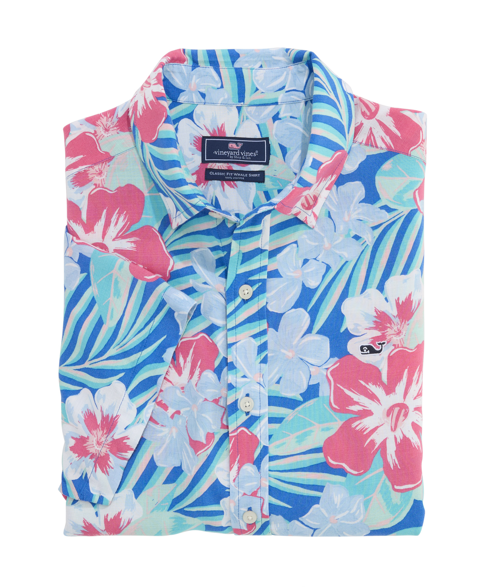 OUTLET Short-Sleeve Vintage Floral Whale Shirt
