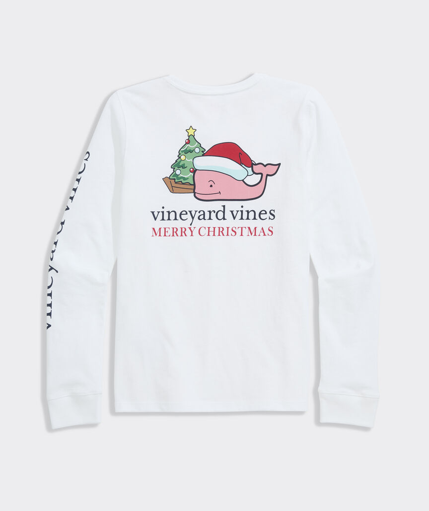Girls' Santa Whale Ornament Long-Sleeve Pocket Tee