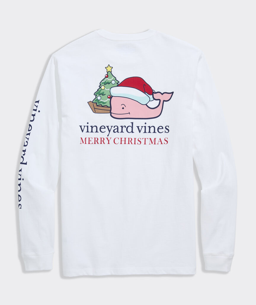Santa Whale Tree Ornaments Long-Sleeve Pocket Tee