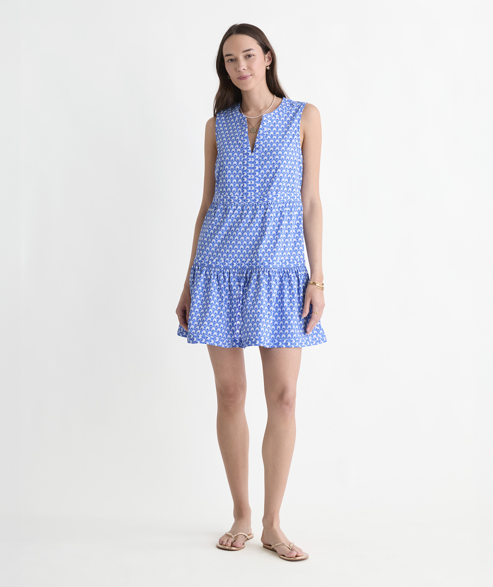 Vineyard Vines Tilly Harbor Dress (Block Print Blue) (Size: XXL)