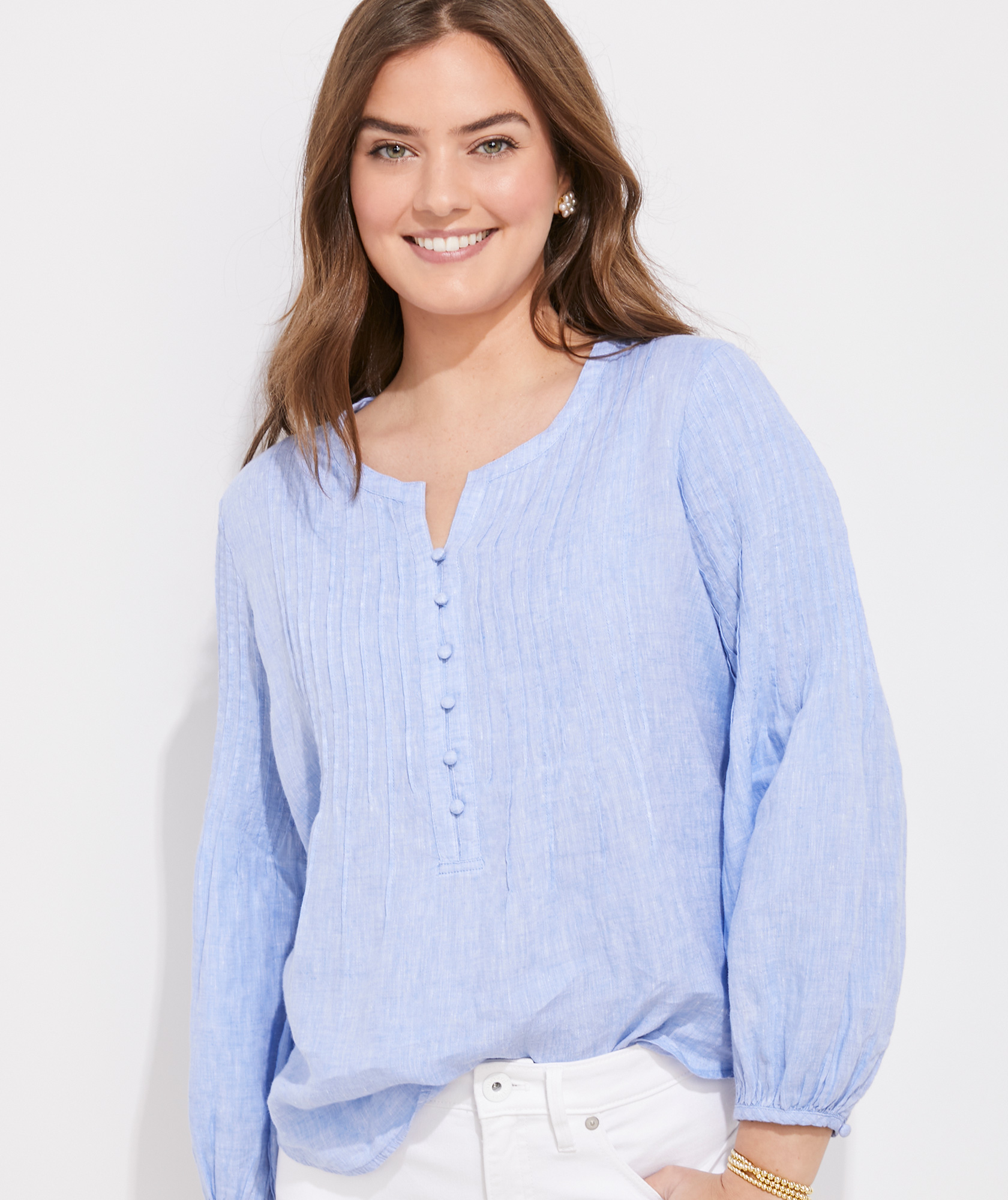 Shop Linen Pintuck Tunic at vineyard vines