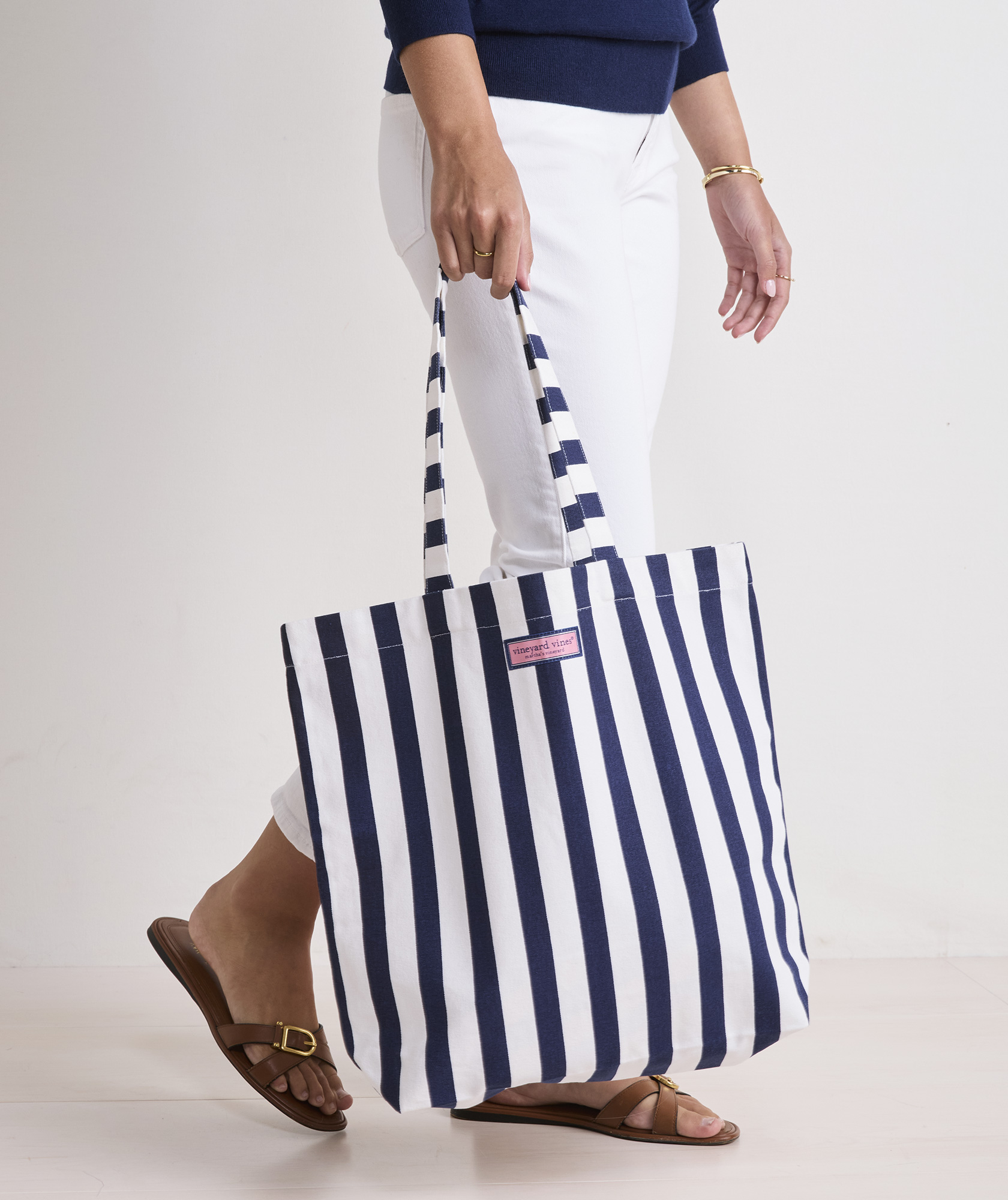 Vineyard Vines Navy & White Striped Canvas Backpack with Pink Accent Toddler Backpack | Navy Striped Canvas | 18 Months - 5 Years  main image 2