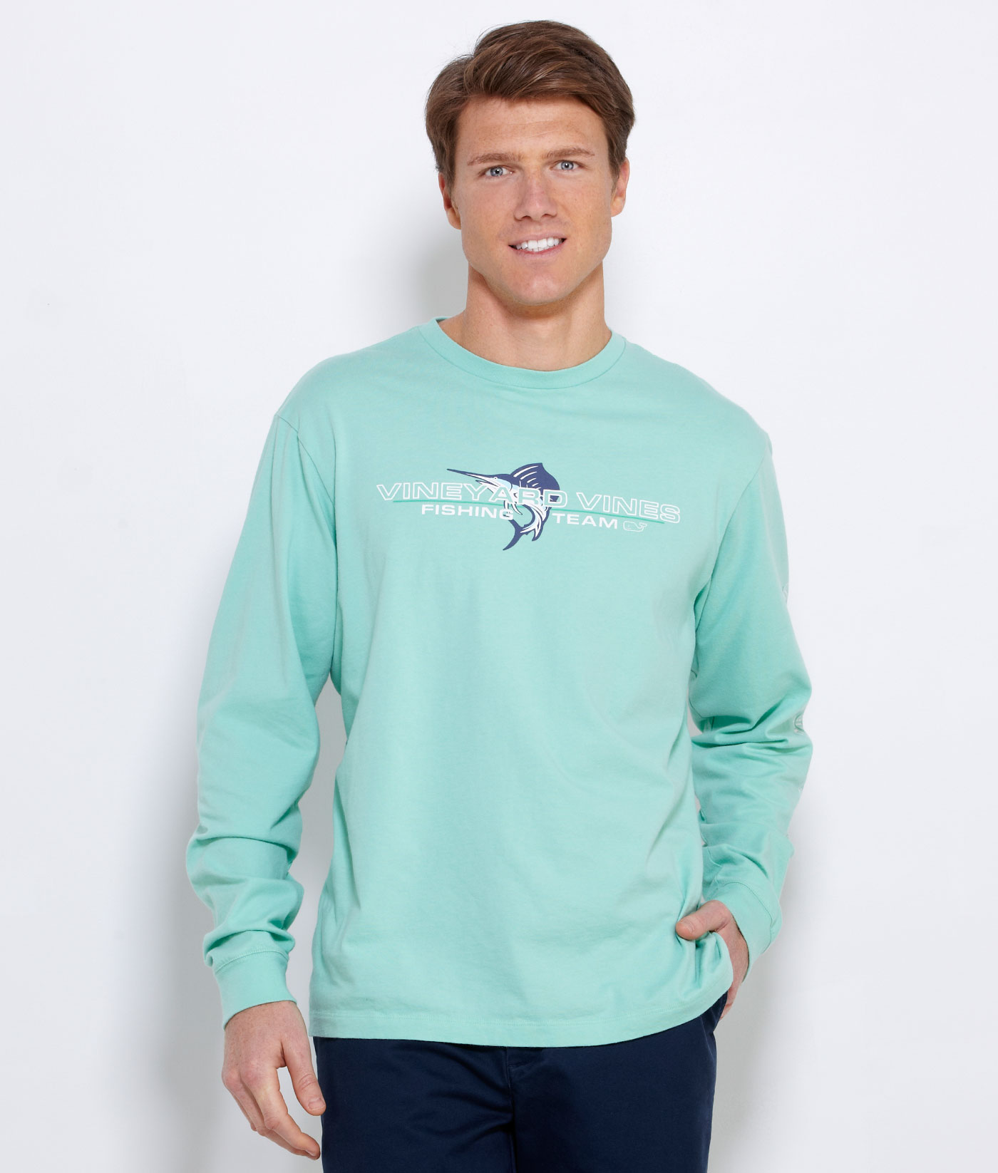Mens T-Shirts: Long-Sleeve Fishing Team Graphic T-Shirt – Vineyard