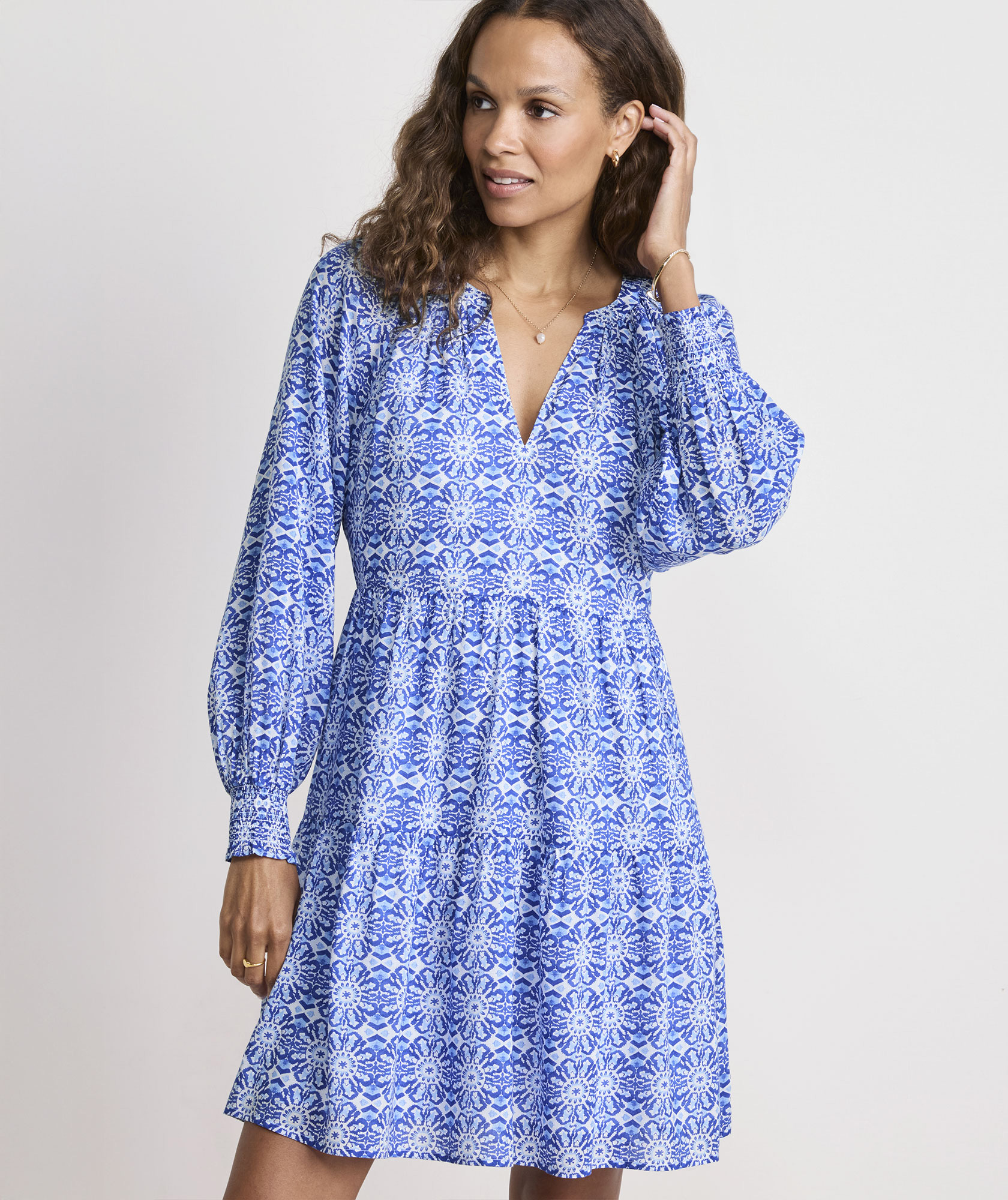 Vineyard Vines Tessa Tiered Dress (Caribbean Tile Blue) (Size: Xxs)