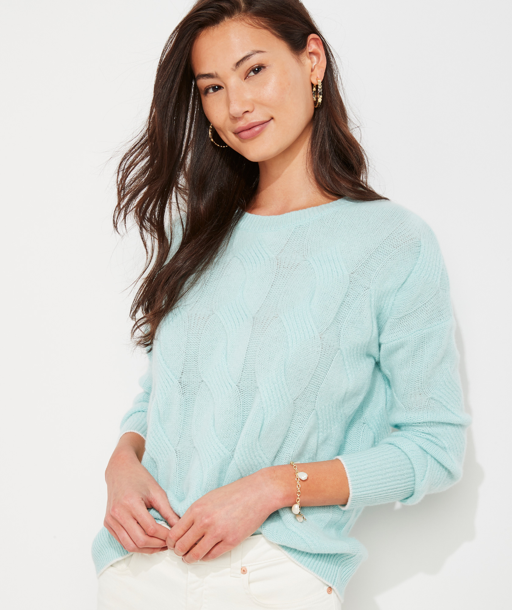 Shop Cashmere Lofty Cable Crewneck at 