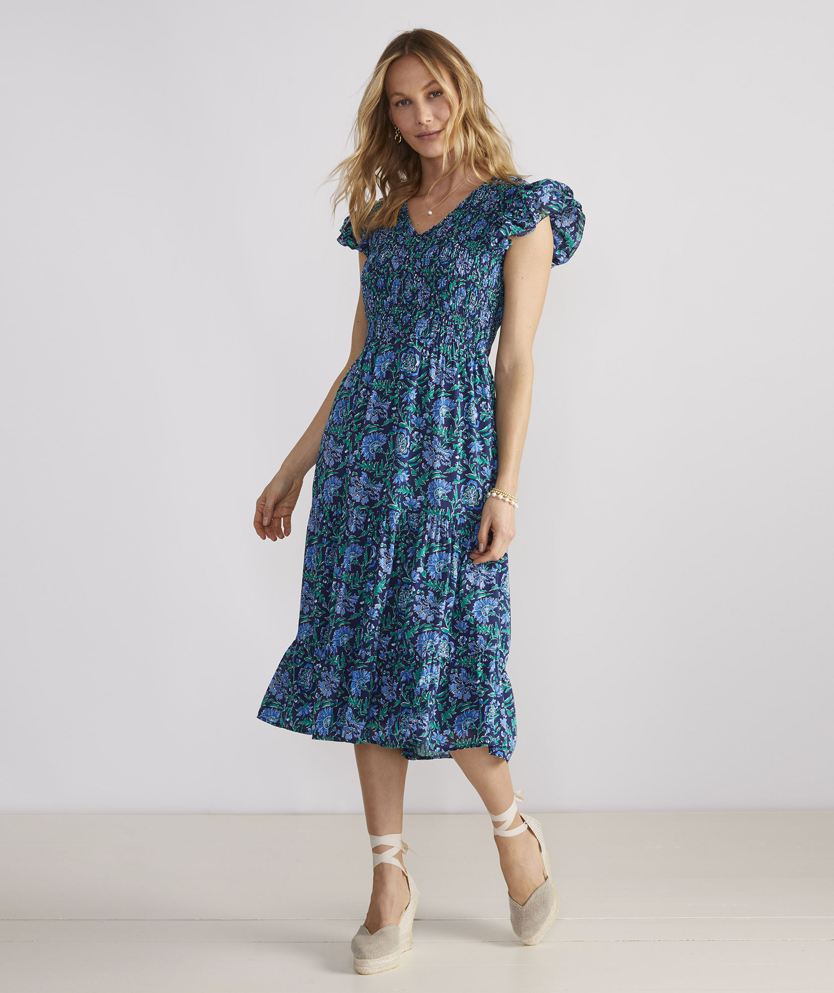 Shop Kentucky Derby Floral Smocked VNeck Midi Dress at vineyard vines